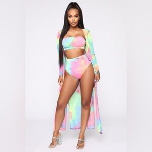 Fashion Nova Tie-Dye Swim and Coverup Set